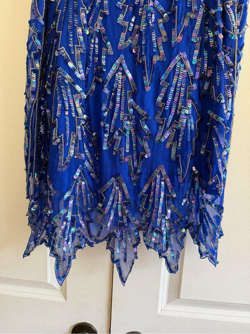 100% Silk Beaded Royal Blue Midi Slip Dress Sexy Evening Dress 1920s Party - Picture 2 of 8